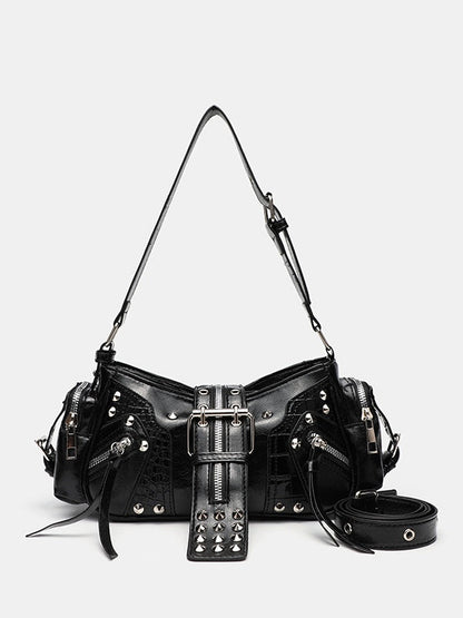 Rivet one-shoulder commuter crossbody motorcycle bag