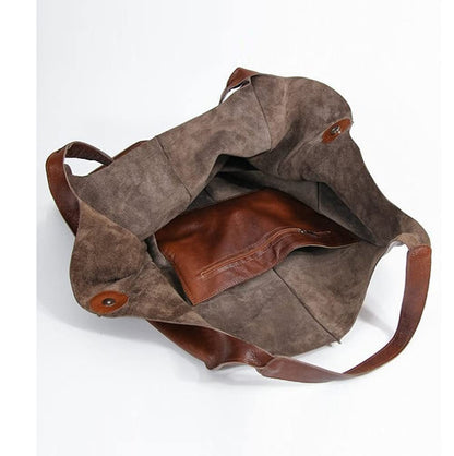 Simple large soft leather large capacity shoulder handbag