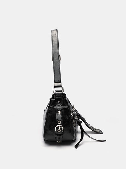 Rivet one-shoulder commuter crossbody motorcycle bag