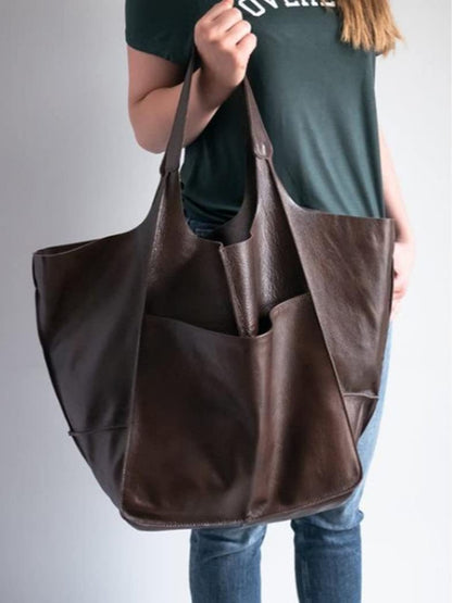 Simple large soft leather large capacity shoulder handbag