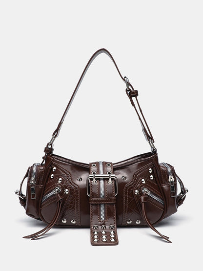Rivet one-shoulder commuter crossbody motorcycle bag