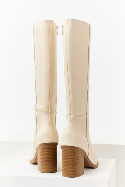 Almond Faux Leather Pointed Toe Tall Boots