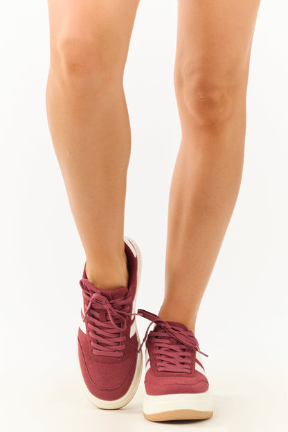 Maroon and Off White Lace Up Platform Sneakers