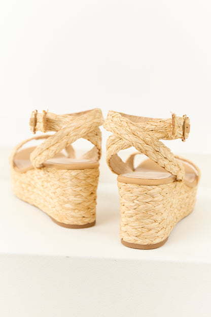 Vibrant Sand Espadrille Raffia Platform Wedges