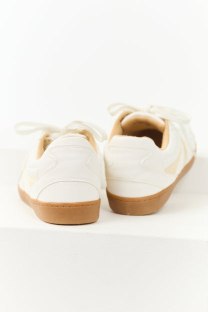 White Faux Leather Lace Up Low Top Sneakers